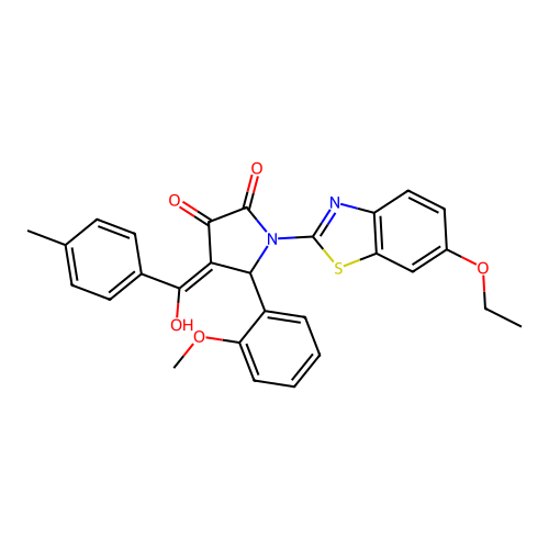 (4E)-1-(6-ethoxy-1,3-benzothiazol-2-yl)-4-[hydroxy(4-methylphenyl)methylidene]-5-(2-methoxyphenyl)pyrrolidine-2,3-dione structure