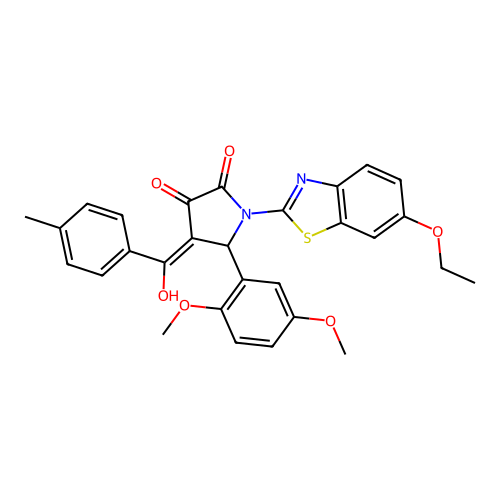 (4E)-5-(2,5-dimethoxyphenyl)-1-(6-ethoxy-1,3-benzothiazol-2-yl)-4-[hydroxy(4-methylphenyl)methylidene]pyrrolidine-2,3-dione structure