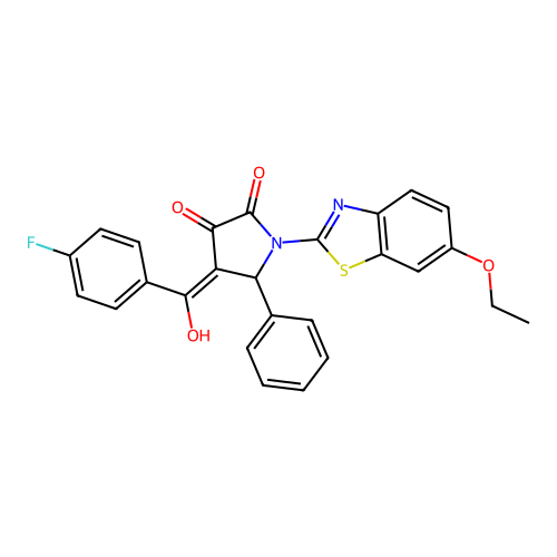 (4E)-1-(6-ethoxy-1,3-benzothiazol-2-yl)-4-[(4-fluorophenyl)(hydroxy)methylidene]-5-phenylpyrrolidine-2,3-dione structure