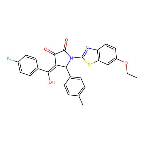 (4E)-1-(6-ethoxy-1,3-benzothiazol-2-yl)-4-[(4-fluorophenyl)(hydroxy)methylidene]-5-(4-methylphenyl)pyrrolidine-2,3-dione structure
