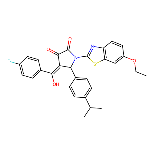 (4E)-1-(6-ethoxy-1,3-benzothiazol-2-yl)-4-[(4-fluorophenyl)(hydroxy)methylidene]-5-[4-(propan-2-yl)phenyl]pyrrolidine-2,3-dione structure