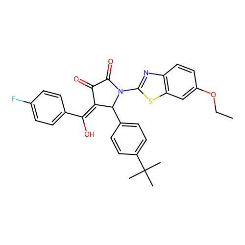 (4E)-5-(4-tert-butylphenyl)-1-(6-ethoxy-1,3-benzothiazol-2-yl)-4-[(4-fluorophenyl)(hydroxy)methylidene]pyrrolidine-2,3-dione structure