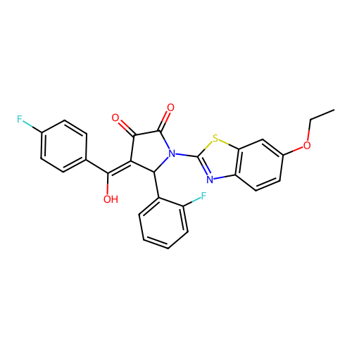 (4E)-1-(6-ethoxy-1,3-benzothiazol-2-yl)-5-(2-fluorophenyl)-4-[(4-fluorophenyl)(hydroxy)methylidene]pyrrolidine-2,3-dione structure