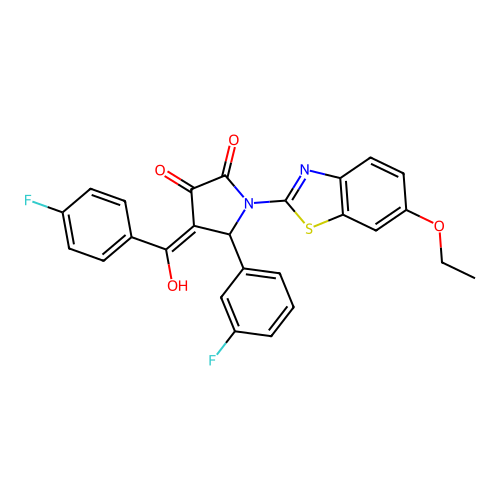 (4E)-1-(6-ethoxy-1,3-benzothiazol-2-yl)-5-(3-fluorophenyl)-4-[(4-fluorophenyl)(hydroxy)methylidene]pyrrolidine-2,3-dione structure