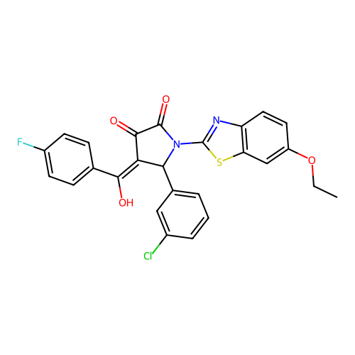 (4E)-5-(3-chlorophenyl)-1-(6-ethoxy-1,3-benzothiazol-2-yl)-4-[(4-fluorophenyl)(hydroxy)methylidene]pyrrolidine-2,3-dione structure