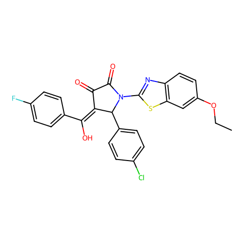 (4E)-5-(4-chlorophenyl)-1-(6-ethoxy-1,3-benzothiazol-2-yl)-4-[(4-fluorophenyl)(hydroxy)methylidene]pyrrolidine-2,3-dione structure