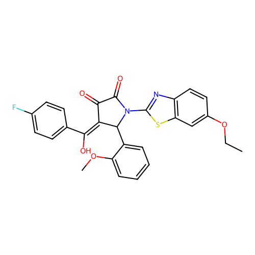 (4E)-1-(6-ethoxy-1,3-benzothiazol-2-yl)-4-[(4-fluorophenyl)(hydroxy)methylidene]-5-(2-methoxyphenyl)pyrrolidine-2,3-dione structure