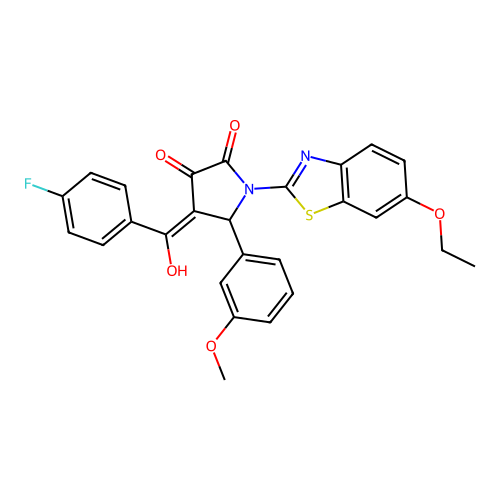 (4E)-1-(6-ethoxy-1,3-benzothiazol-2-yl)-4-[(4-fluorophenyl)(hydroxy)methylidene]-5-(3-methoxyphenyl)pyrrolidine-2,3-dione structure