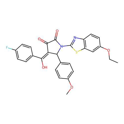 (4E)-1-(6-ethoxy-1,3-benzothiazol-2-yl)-4-[(4-fluorophenyl)(hydroxy)methylidene]-5-(4-methoxyphenyl)pyrrolidine-2,3-dione structure