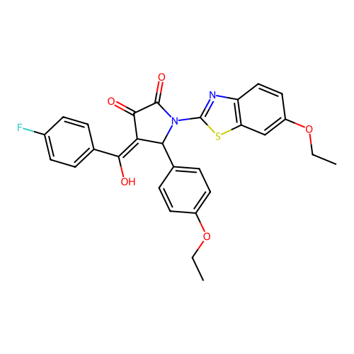 (4E)-1-(6-ethoxy-1,3-benzothiazol-2-yl)-5-(4-ethoxyphenyl)-4-[(4-fluorophenyl)(hydroxy)methylidene]pyrrolidine-2,3-dione structure