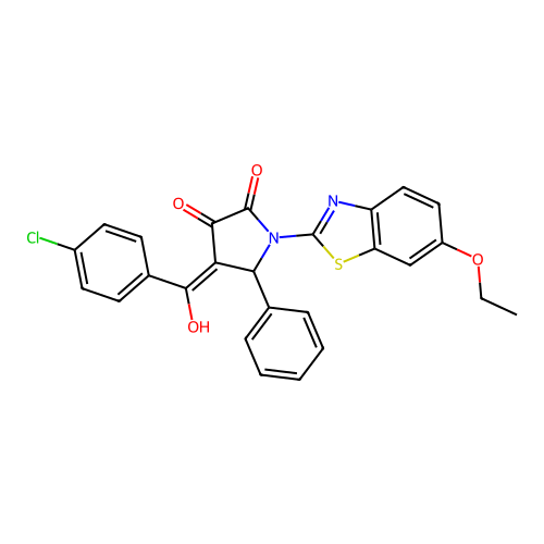 (4E)-4-[(4-chlorophenyl)(hydroxy)methylidene]-1-(6-ethoxy-1,3-benzothiazol-2-yl)-5-phenylpyrrolidine-2,3-dione structure