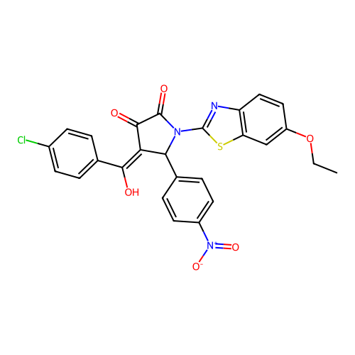 (4E)-4-[(4-chlorophenyl)(hydroxy)methylidene]-1-(6-ethoxy-1,3-benzothiazol-2-yl)-5-(4-nitrophenyl)pyrrolidine-2,3-dione structure