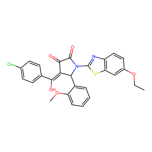 (4E)-4-[(4-chlorophenyl)(hydroxy)methylidene]-1-(6-ethoxy-1,3-benzothiazol-2-yl)-5-(2-methoxyphenyl)pyrrolidine-2,3-dione structure