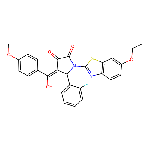(4E)-1-(6-ethoxy-1,3-benzothiazol-2-yl)-5-(2-fluorophenyl)-4-[hydroxy(4-methoxyphenyl)methylidene]pyrrolidine-2,3-dione structure