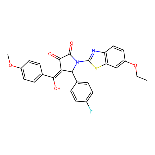 (4E)-1-(6-ethoxy-1,3-benzothiazol-2-yl)-5-(4-fluorophenyl)-4-[hydroxy(4-methoxyphenyl)methylidene]pyrrolidine-2,3-dione structure