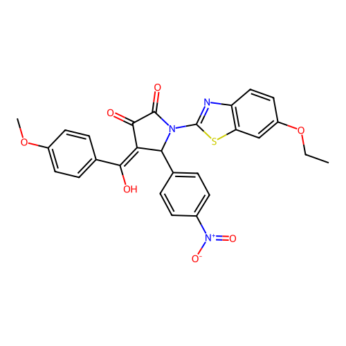 (4E)-1-(6-ethoxy-1,3-benzothiazol-2-yl)-4-[hydroxy(4-methoxyphenyl)methylidene]-5-(4-nitrophenyl)pyrrolidine-2,3-dione structure