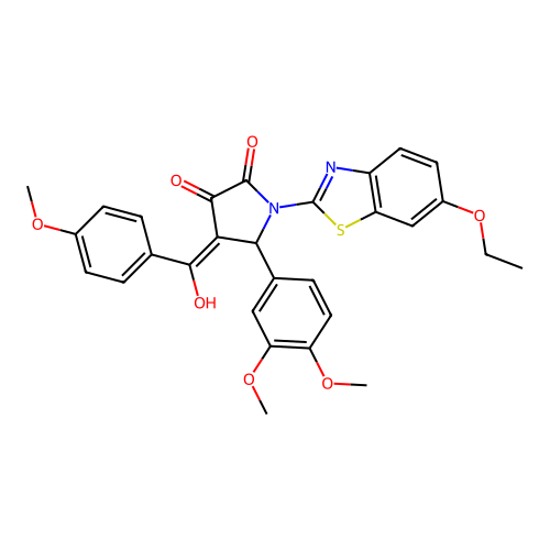 (4E)-5-(3,4-dimethoxyphenyl)-1-(6-ethoxy-1,3-benzothiazol-2-yl)-4-[hydroxy(4-methoxyphenyl)methylidene]pyrrolidine-2,3-dione structure