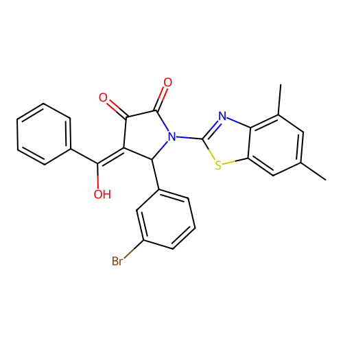 (4E)-5-(3-bromophenyl)-1-(4,6-dimethyl-1,3-benzothiazol-2-yl)-4-[hydroxy(phenyl)methylidene]pyrrolidine-2,3-dione structure