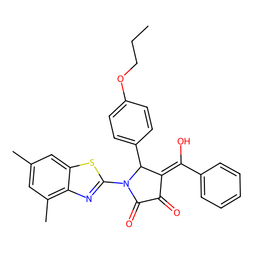 (4E)-1-(4,6-dimethyl-1,3-benzothiazol-2-yl)-4-[hydroxy(phenyl)methylidene]-5-(4-propoxyphenyl)pyrrolidine-2,3-dione structure
