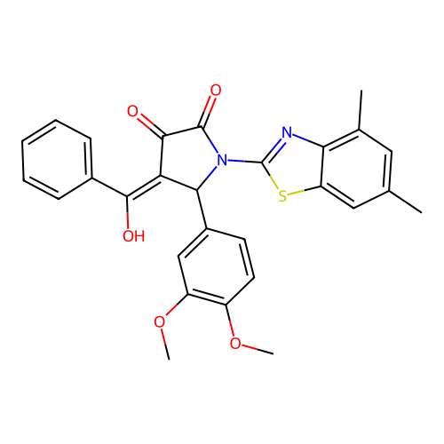 (4E)-5-(3,4-dimethoxyphenyl)-1-(4,6-dimethyl-1,3-benzothiazol-2-yl)-4-[hydroxy(phenyl)methylidene]pyrrolidine-2,3-dione structure
