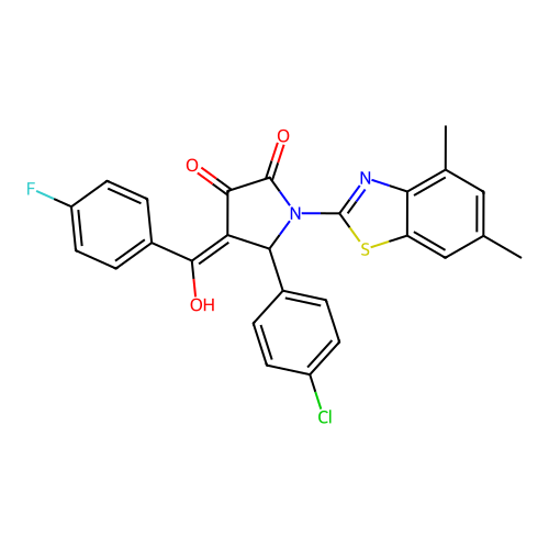 (4E)-5-(4-chlorophenyl)-1-(4,6-dimethyl-1,3-benzothiazol-2-yl)-4-[(4-fluorophenyl)(hydroxy)methylidene]pyrrolidine-2,3-dione structure