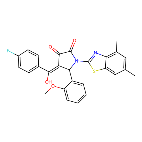 (4E)-1-(4,6-dimethyl-1,3-benzothiazol-2-yl)-4-[(4-fluorophenyl)(hydroxy)methylidene]-5-(2-methoxyphenyl)pyrrolidine-2,3-dione structure