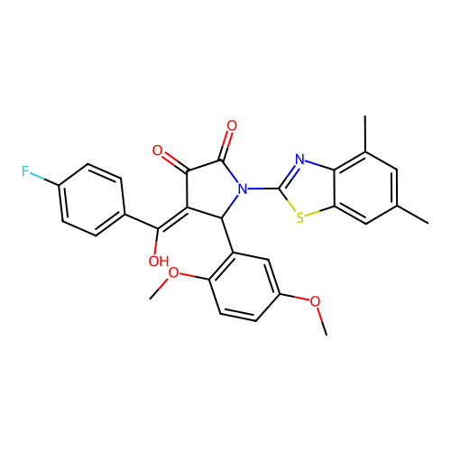 (4E)-5-(2,5-dimethoxyphenyl)-1-(4,6-dimethyl-1,3-benzothiazol-2-yl)-4-[(4-fluorophenyl)(hydroxy)methylidene]pyrrolidine-2,3-dione structure