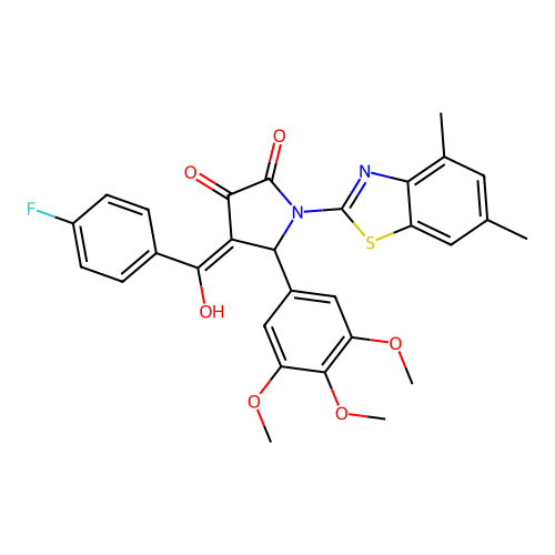 (4E)-1-(4,6-dimethyl-1,3-benzothiazol-2-yl)-4-[(4-fluorophenyl)(hydroxy)methylidene]-5-(3,4,5-trimethoxyphenyl)pyrrolidine-2,3-dione structure