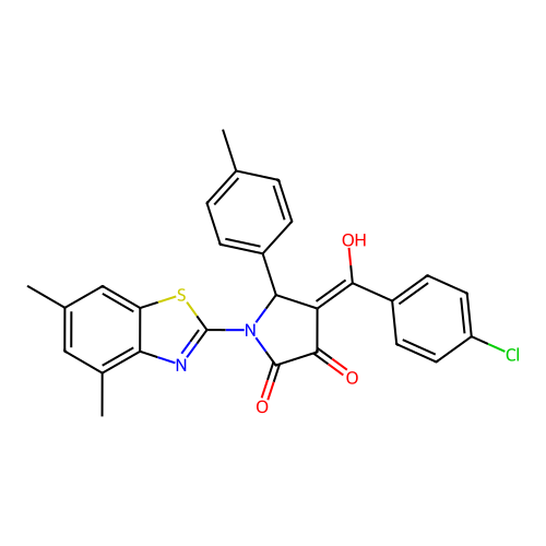 (4E)-4-[(4-chlorophenyl)(hydroxy)methylidene]-1-(4,6-dimethyl-1,3-benzothiazol-2-yl)-5-(4-methylphenyl)pyrrolidine-2,3-dione structure
