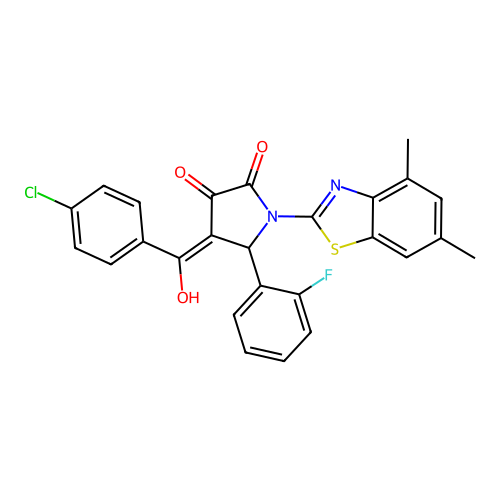 (4E)-4-[(4-chlorophenyl)(hydroxy)methylidene]-1-(4,6-dimethyl-1,3-benzothiazol-2-yl)-5-(2-fluorophenyl)pyrrolidine-2,3-dione structure