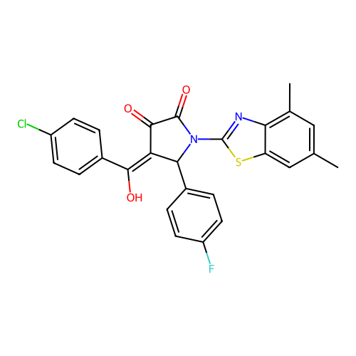 (4E)-4-[(4-chlorophenyl)(hydroxy)methylidene]-1-(4,6-dimethyl-1,3-benzothiazol-2-yl)-5-(4-fluorophenyl)pyrrolidine-2,3-dione structure