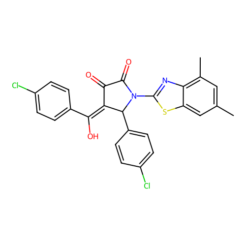 (4E)-5-(4-chlorophenyl)-4-[(4-chlorophenyl)(hydroxy)methylidene]-1-(4,6-dimethyl-1,3-benzothiazol-2-yl)pyrrolidine-2,3-dione structure