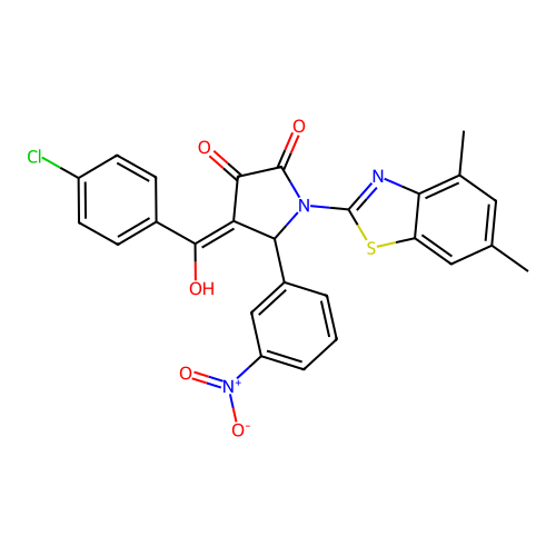 (4E)-4-[(4-chlorophenyl)(hydroxy)methylidene]-1-(4,6-dimethyl-1,3-benzothiazol-2-yl)-5-(3-nitrophenyl)pyrrolidine-2,3-dione structure