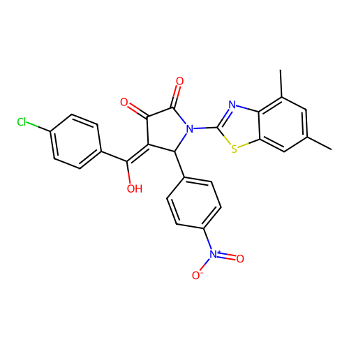 (4E)-4-[(4-chlorophenyl)(hydroxy)methylidene]-1-(4,6-dimethyl-1,3-benzothiazol-2-yl)-5-(4-nitrophenyl)pyrrolidine-2,3-dione structure