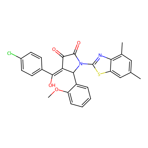 (4E)-4-[(4-chlorophenyl)(hydroxy)methylidene]-1-(4,6-dimethyl-1,3-benzothiazol-2-yl)-5-(2-methoxyphenyl)pyrrolidine-2,3-dione structure