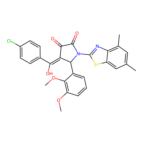 (4E)-4-[(4-chlorophenyl)(hydroxy)methylidene]-5-(2,3-dimethoxyphenyl)-1-(4,6-dimethyl-1,3-benzothiazol-2-yl)pyrrolidine-2,3-dione structure