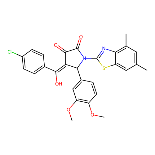 (4E)-4-[(4-chlorophenyl)(hydroxy)methylidene]-5-(3,4-dimethoxyphenyl)-1-(4,6-dimethyl-1,3-benzothiazol-2-yl)pyrrolidine-2,3-dione structure