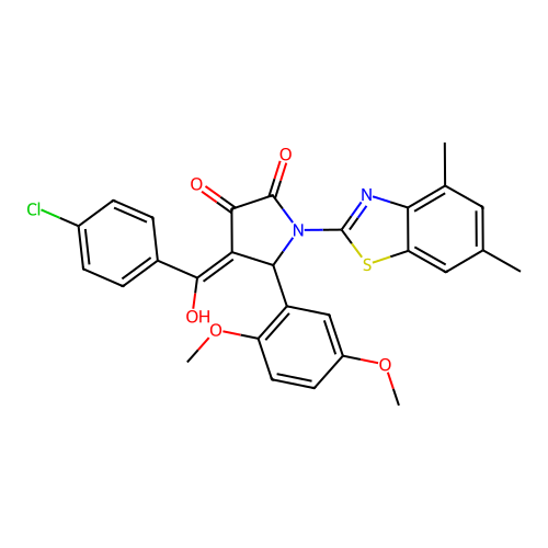 (4E)-4-[(4-chlorophenyl)(hydroxy)methylidene]-5-(2,5-dimethoxyphenyl)-1-(4,6-dimethyl-1,3-benzothiazol-2-yl)pyrrolidine-2,3-dione structure
