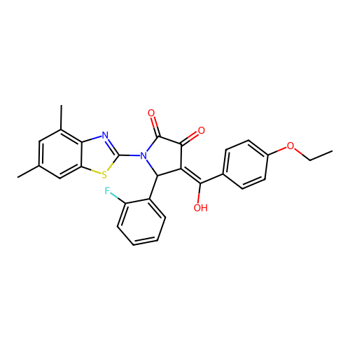 (4E)-1-(4,6-dimethyl-1,3-benzothiazol-2-yl)-4-[(4-ethoxyphenyl)(hydroxy)methylidene]-5-(2-fluorophenyl)pyrrolidine-2,3-dione structure