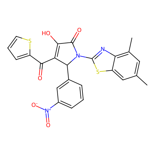 (4E)-1-(4,6-dimethyl-1,3-benzothiazol-2-yl)-4-[hydroxy(thiophen-2-yl)methylidene]-5-(3-nitrophenyl)pyrrolidine-2,3-dione structure