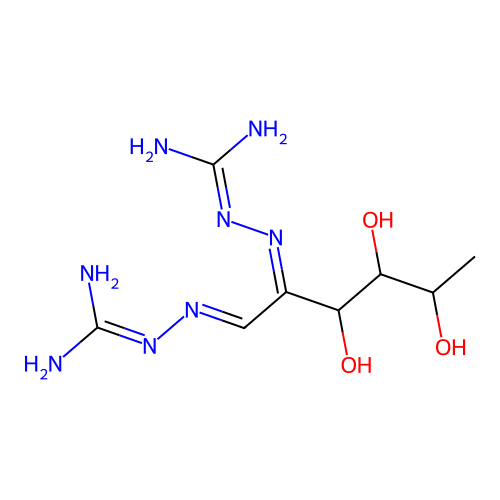 2-[[1-(diaminomethylidenehydrazinylidene)-3,4,5-trihydroxyhexan-2-ylidene]amino]guanidine structure