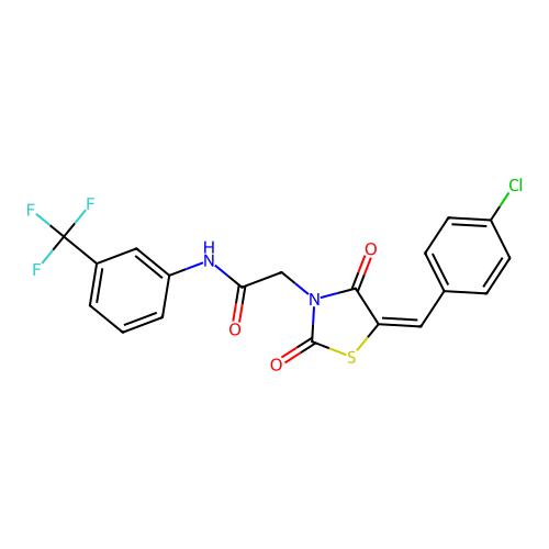 (E)-2-(5-(4-chlorobenzylidene)-2,4-dioxothiazolidin-3-yl)-N-(3-(trifluoromethyl)phenyl)acetamide structure