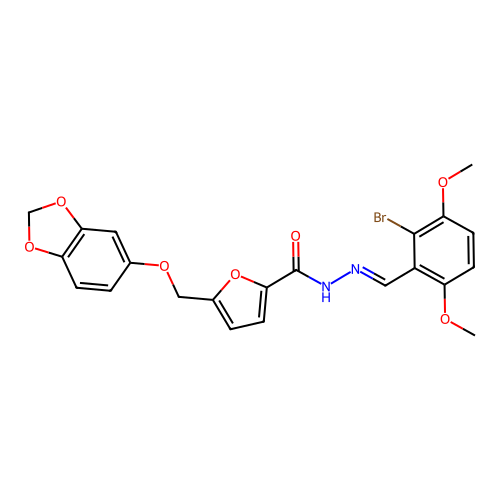 5-(1,3-benzodioxol-5-yloxymethyl)-N-[(E)-(2-bromo-3,6-dimethoxyphenyl)methylideneamino]furan-2-carboxamide structure