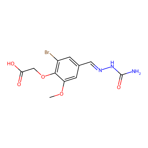 {2-bromo-4-[(E)-(2-carbamoylhydrazinylidene)methyl]-6-methoxyphenoxy}acetic acid structure