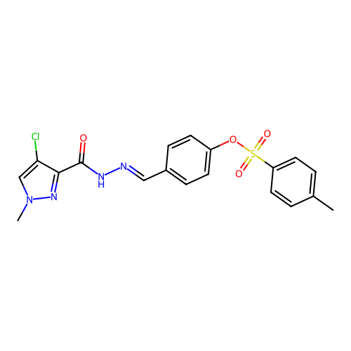4-{2-[(4-chloro-1-methyl-1H-pyrazol-3-yl)carbonyl]carbohydrazonoyl}phenyl 4-methylbenzenesulfonate structure