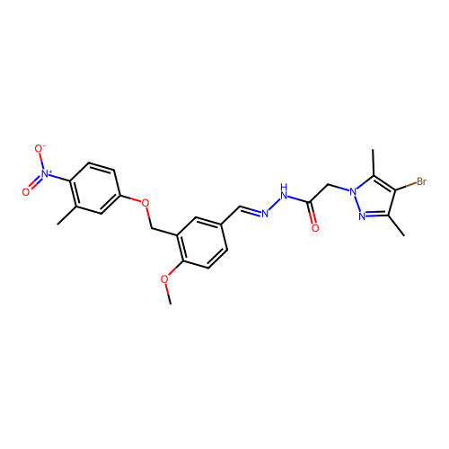 2-(4-bromo-3,5-dimethylpyrazol-1-yl)-N-[(E)-[4-methoxy-3-[(3-methyl-4-nitrophenoxy)methyl]phenyl]methylideneamino]acetamide structure