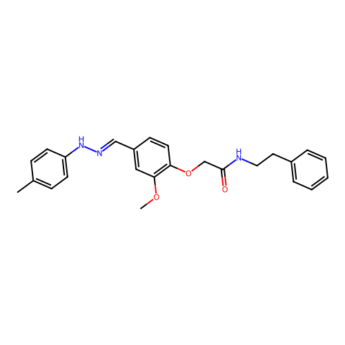 2-[2-methoxy-4-[[(4-methylphenyl)hydrazinylidene]methyl]phenoxy]-N-phenethyl-acetamide structure