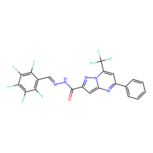 N-[(E)-(2,3,4,5,6-pentafluorophenyl)methylideneamino]-5-phenyl-7-(trifluoromethyl)pyrazolo[1,5-a]pyrimidine-2-carboxamide structure