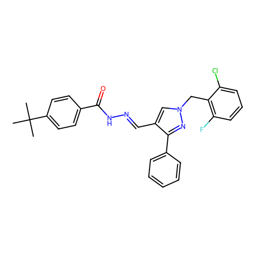 4-tert-butyl-N-[(E)-[1-[(2-chloro-6-fluorophenyl)methyl]-3-phenylpyrazol-4-yl]methylideneamino]benzamide structure