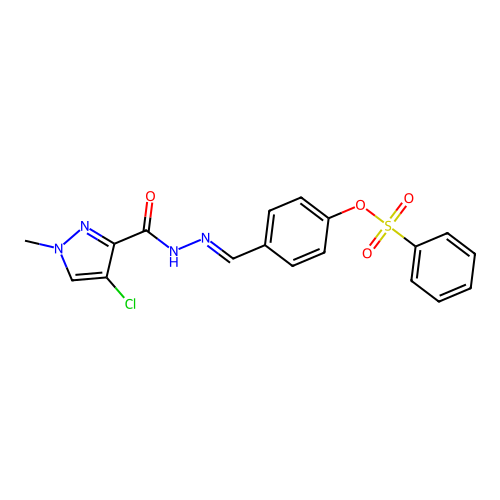 4-{2-[(4-chloro-1-methyl-1H-pyrazol-3-yl)carbonyl]carbohydrazonoyl}phenyl benzenesulfonate structure